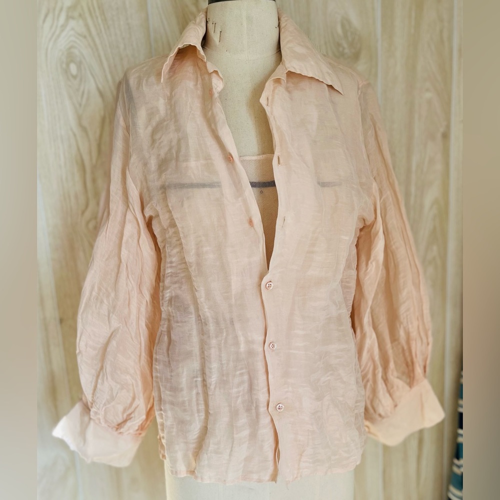 Ralph Lauren Black Label Sheer Silk-Linen Blend Blouse with camisole
